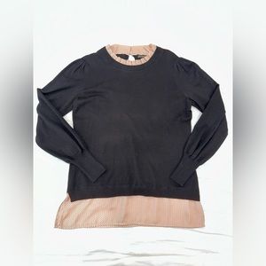 Adrianna Papell Twofer Collared Sweater in Black with Peach Pink Hem size Medium